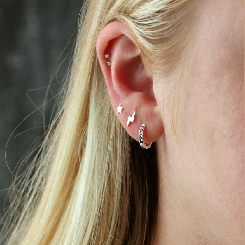 Rainbow Crystal 12mm Huggie Hoop Earrings