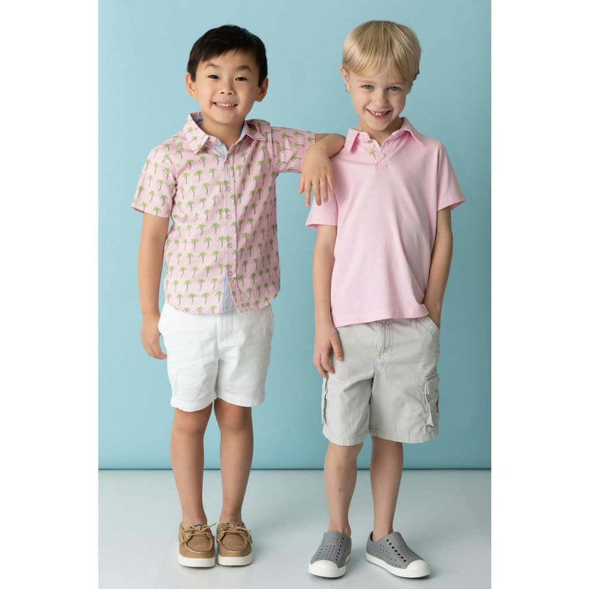 Pink with Palms Trim Polo