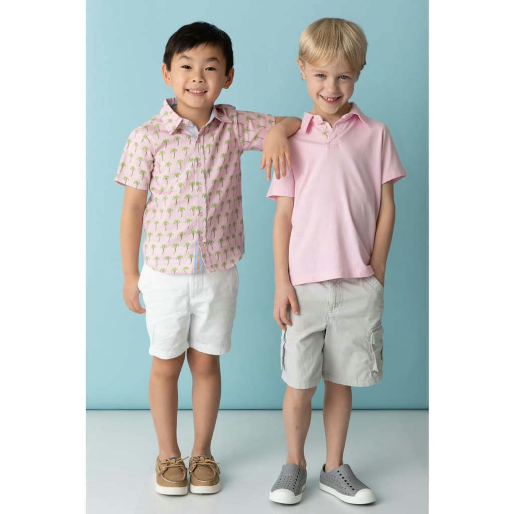 Pink with Palms Trim Polo