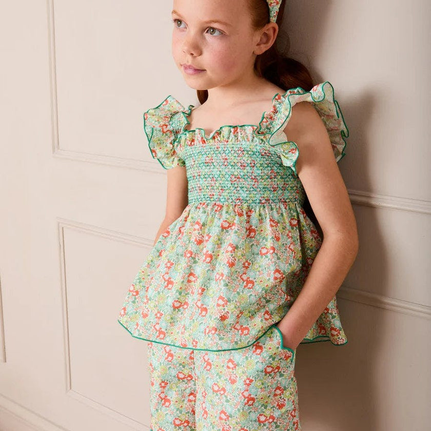 Mabel Floral Scallop Edge High Waisted Shorts in Green (2-12yrs)