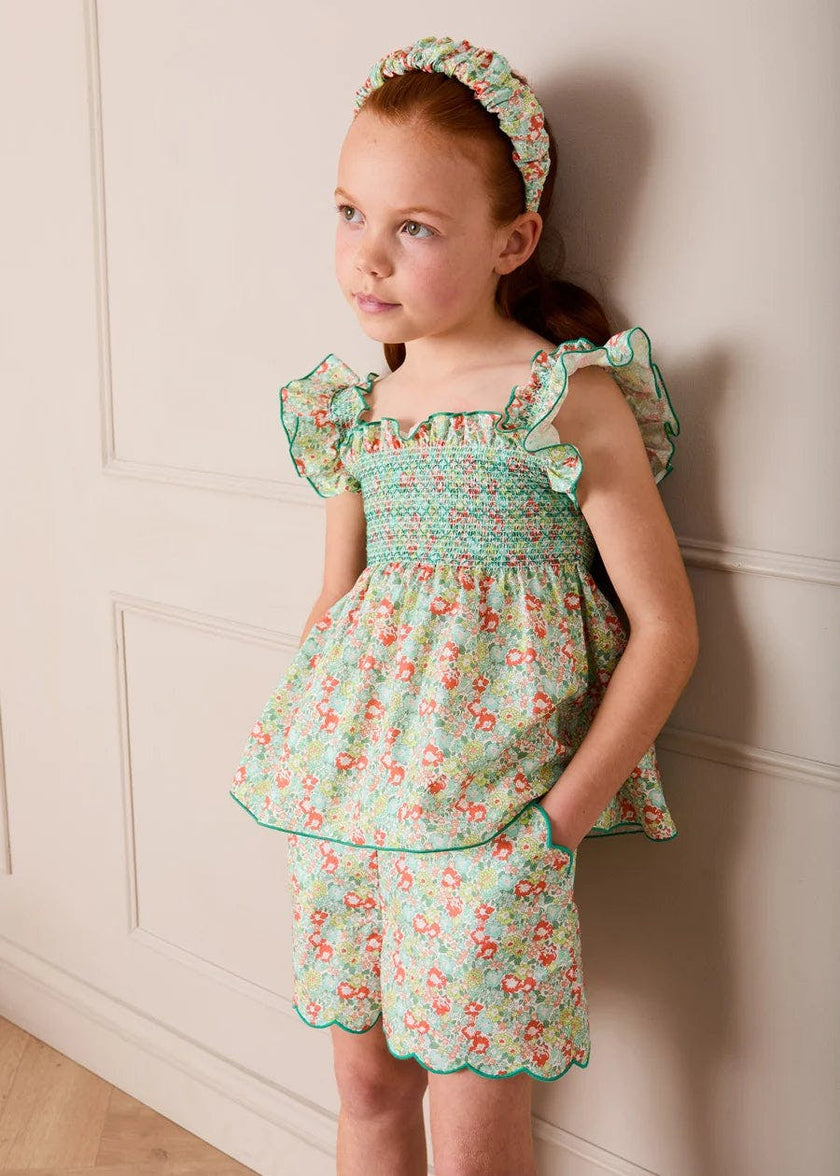 Mabel Floral Scallop Edge High Waisted Shorts in Green (2-12yrs)