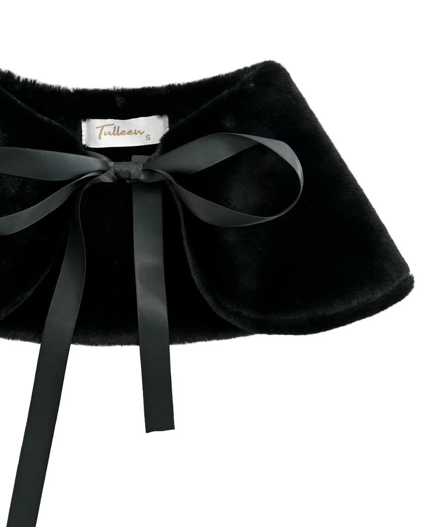 Black Ribbon-Tie Faux Fur Collar
