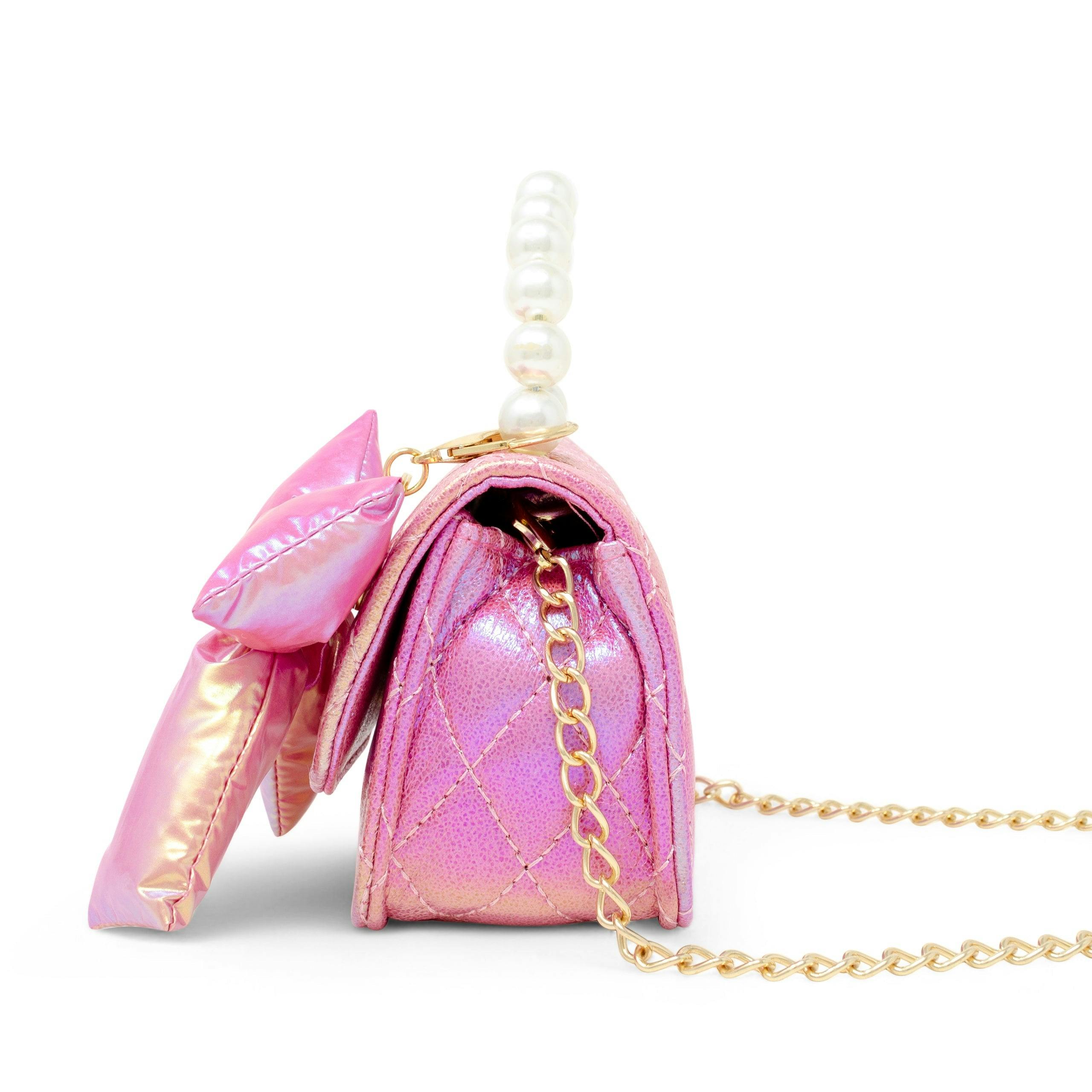 Shiny Quilted Fluffy Bow Handbag