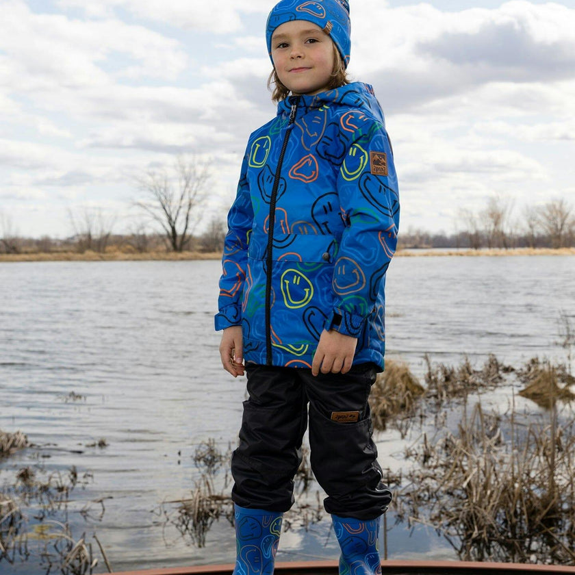 Rain Boots In Natural Rubber Blue Smiley Print
