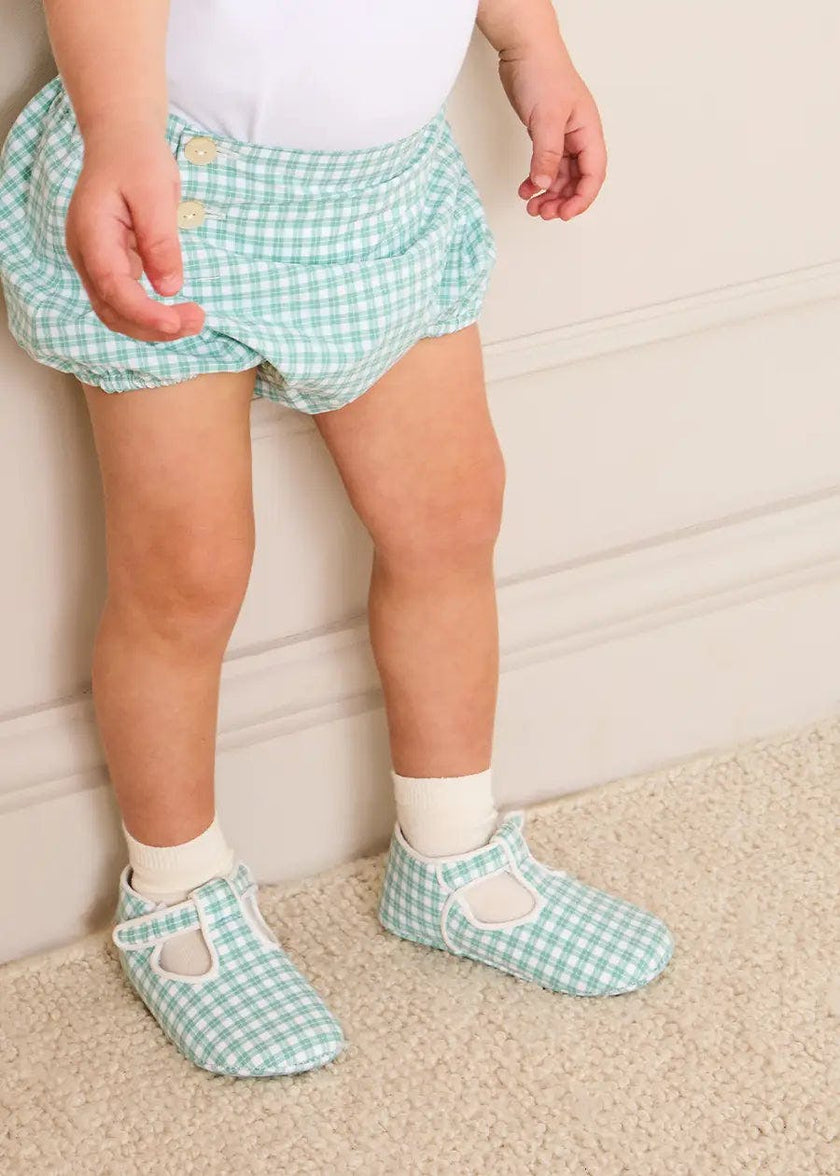 Lucas Check T-Bar Pram Shoes in Green (17-20EU)