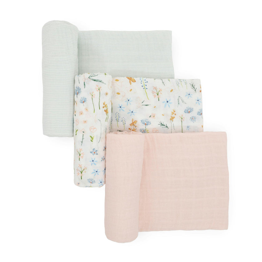 Cotton Muslin Swaddle Blanket 3 Pack - Pastel Petals
