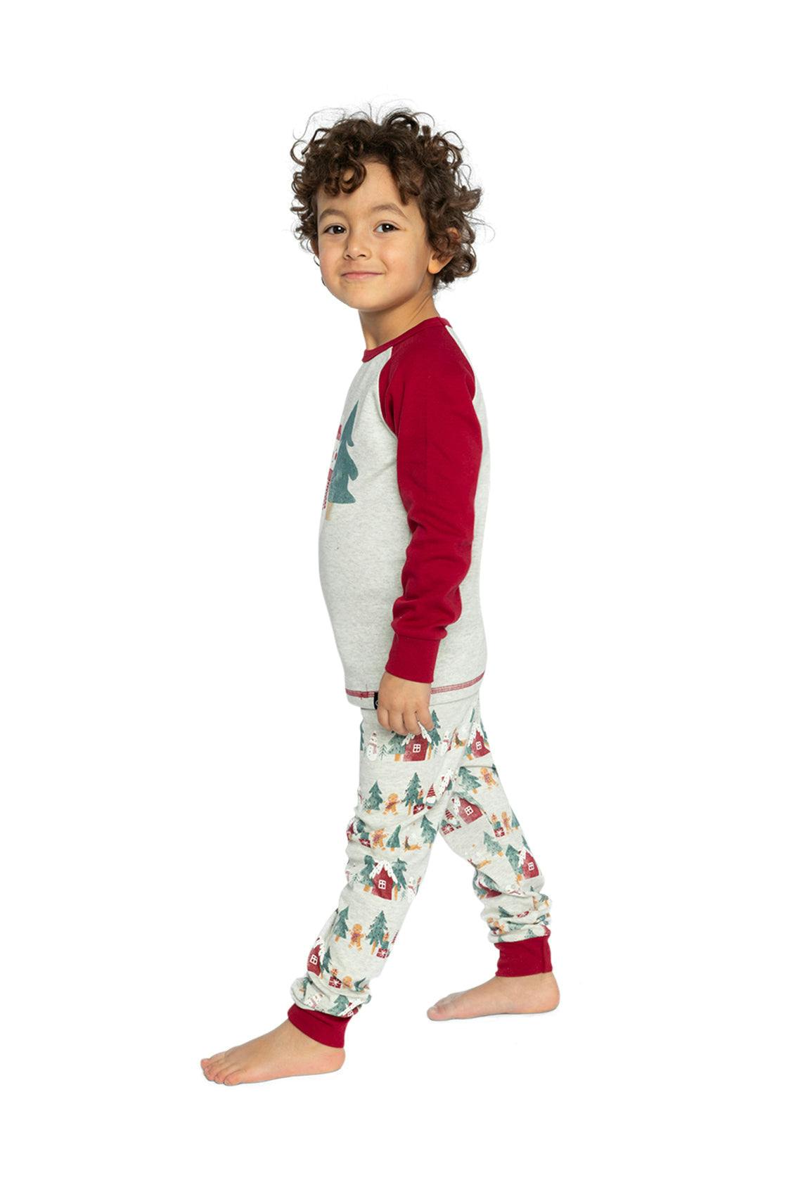 Organic Cotton Two Piece Christmas Pajama Set Beige Christmas Print