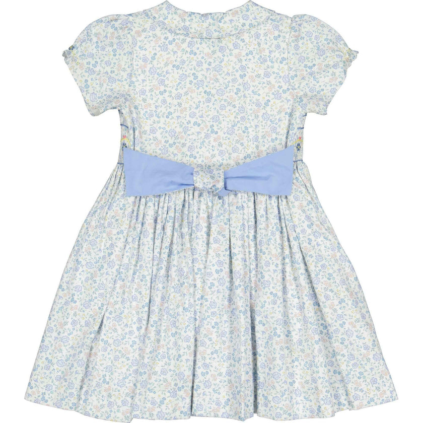 Violette Floral Blue Short Puff Smocked Dress