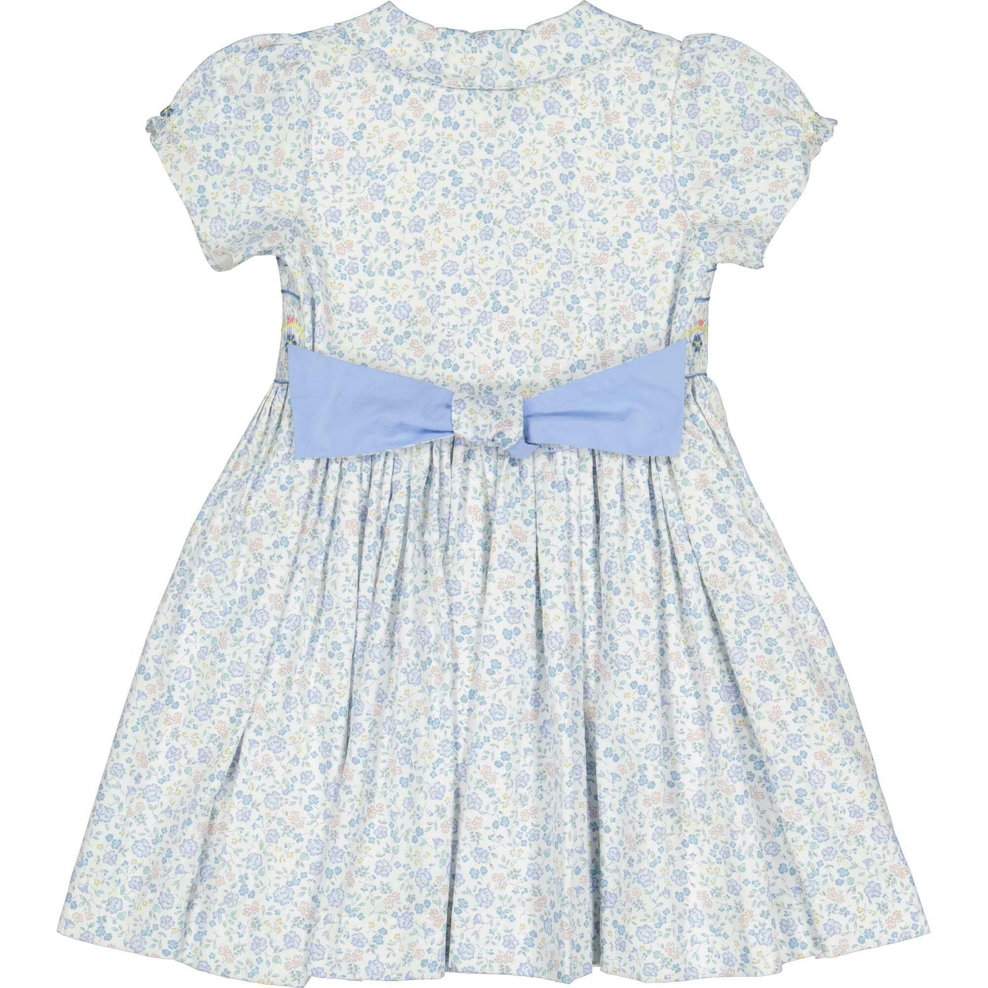 Violette Floral Blue Short Puff Smocked Dress