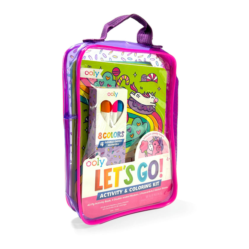 Let's Go! Activity & Coloring Kit - Unicorn Candy Town - Activity Book Markers Postcards Stickers