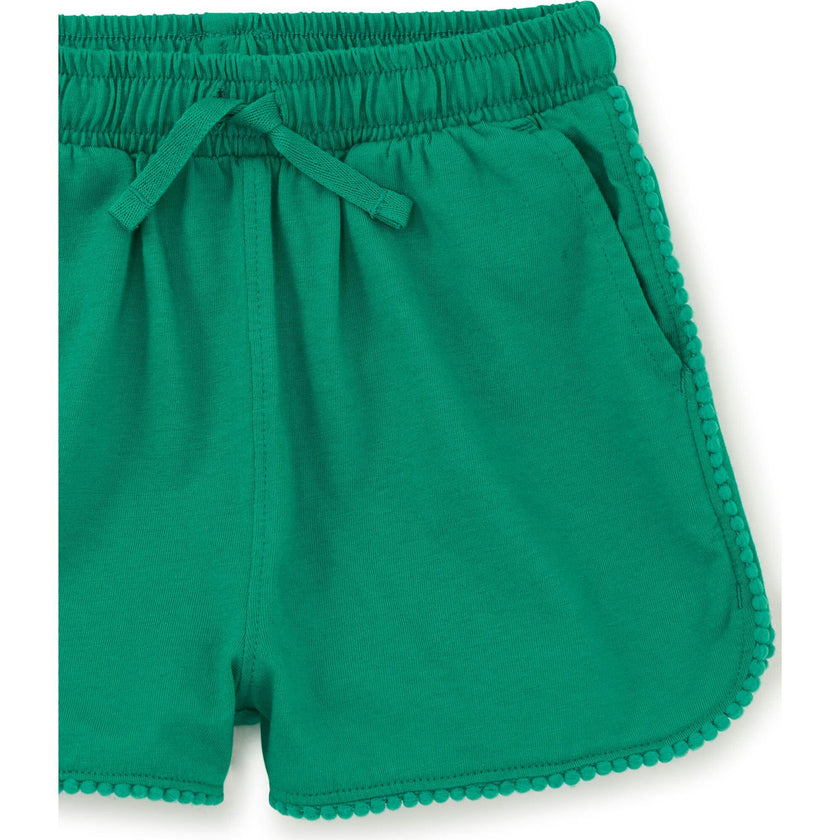 Pom-Pom Rounded Edge Drawstring Gym Shorts, Green