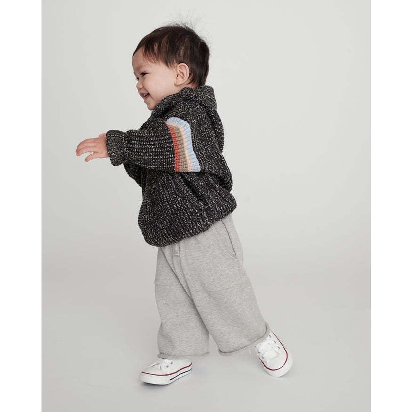 Chunky Ribbed Knit Long Sleeve Front Pocket Boxy Fit Hooded Sweater