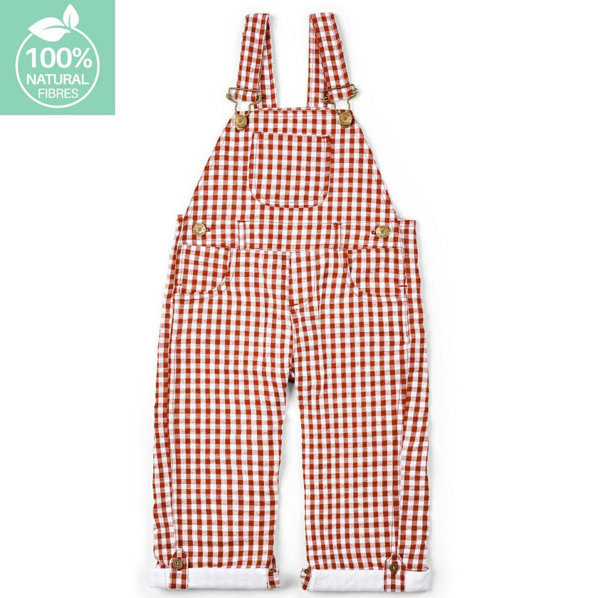 Maroon Check Seersucker Overalls