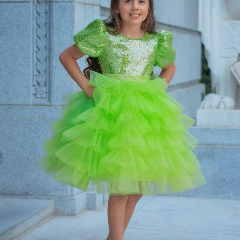 Enchanted Lime Sequin Tulle Dress