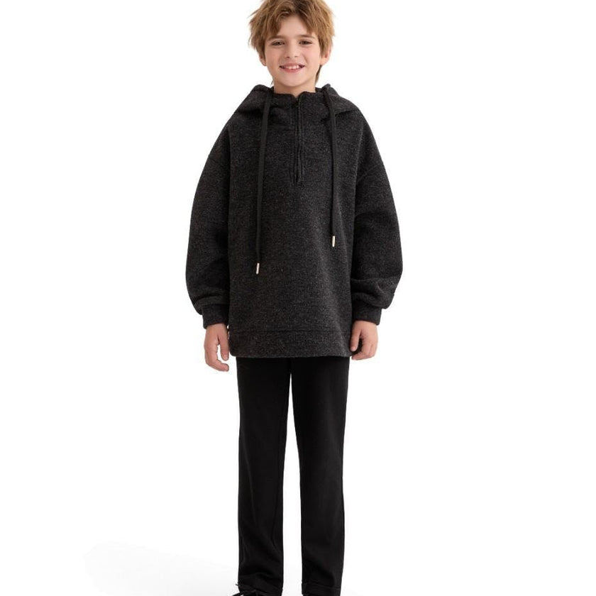 Dark Gray Half-Zip Hooded Sweatshirt