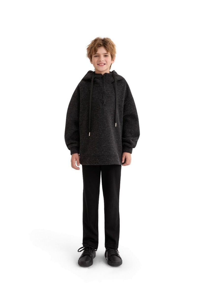 Dark Gray Half-Zip Hooded Sweatshirt
