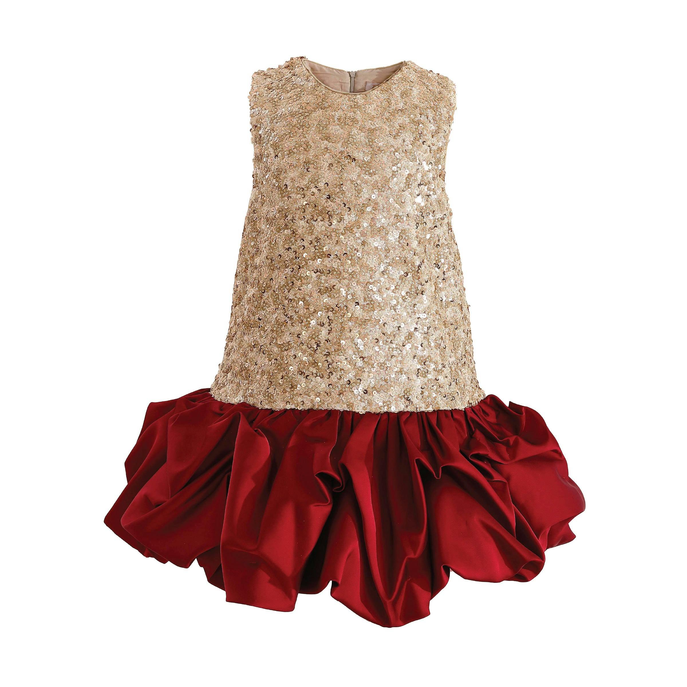Crimson Ruffles & Golden Gleam Dress