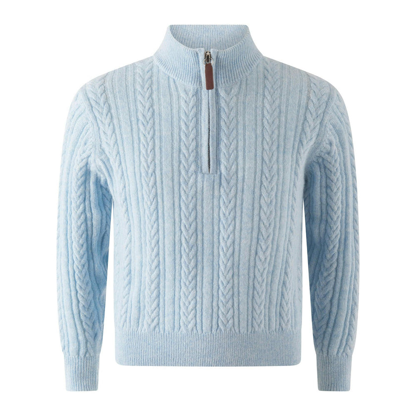 Blue Cashmere Half Zip Sweater