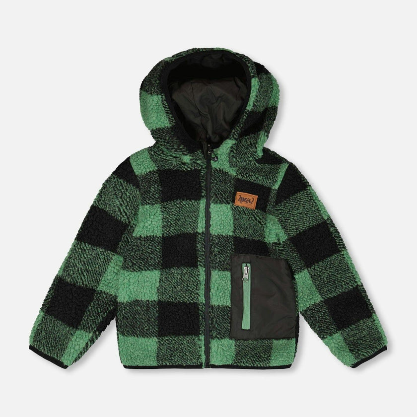 Reversible Mid-Season Sherpa Jacket Teal Plaid