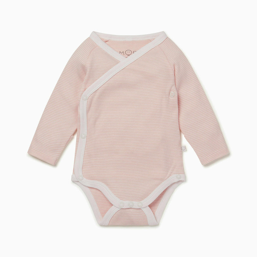 Long Sleeve Kimono Bodysuit - Blush Stripe