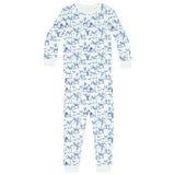 Kids Skydog Toile Blue Long PJ Set - Organic Stretch Jersey Knit Cotton