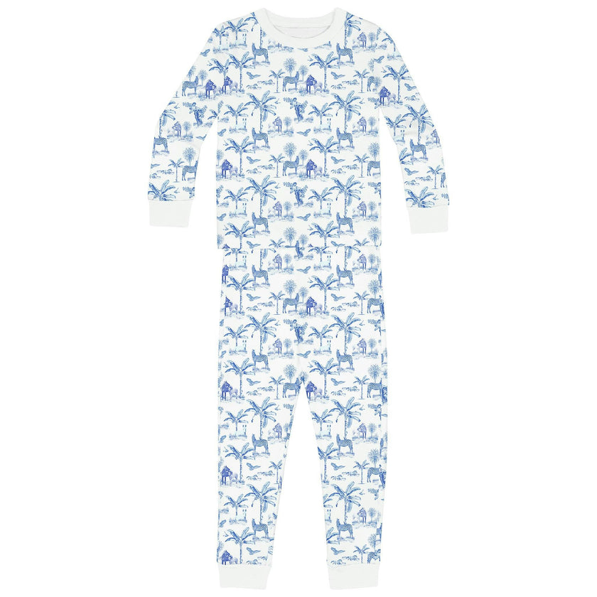 Kids Skydog Toile Blue Long PJ Set - Organic Stretch Jersey Knit Cotton