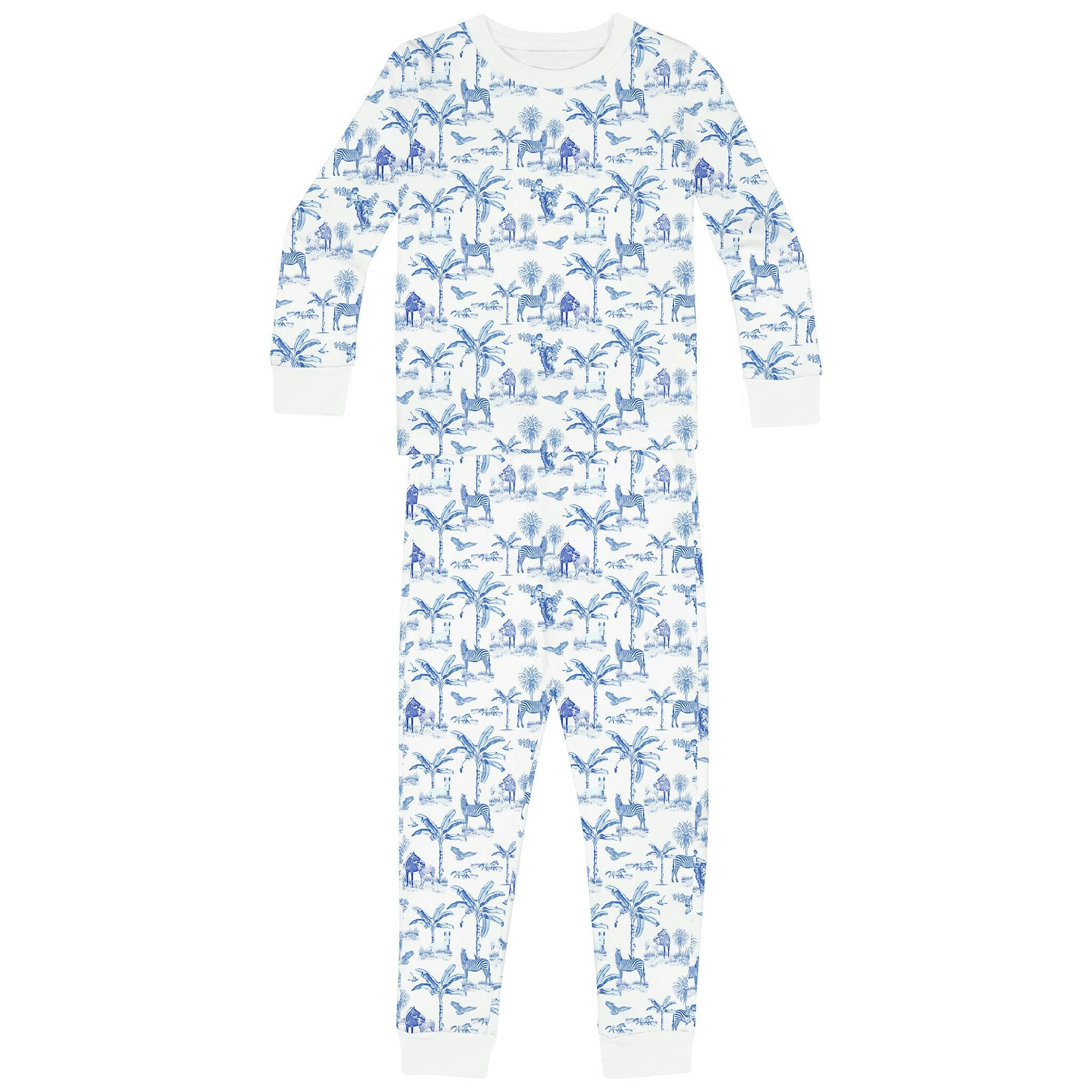 Kids Skydog Toile Blue Long PJ Set - Organic Stretch Jersey Knit Cotton