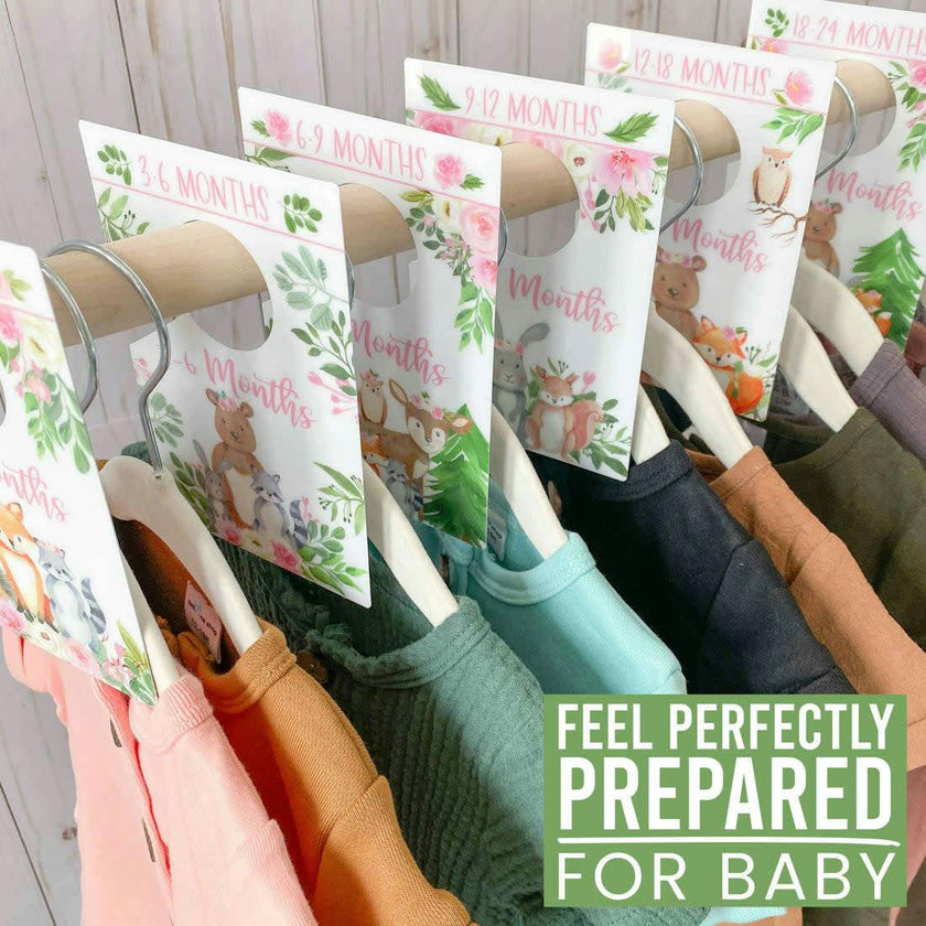 6-Piece Woodland Girl Baby Closet Dividers & 6-Piece Nursery Wall Art Prints Baby Shower Gift