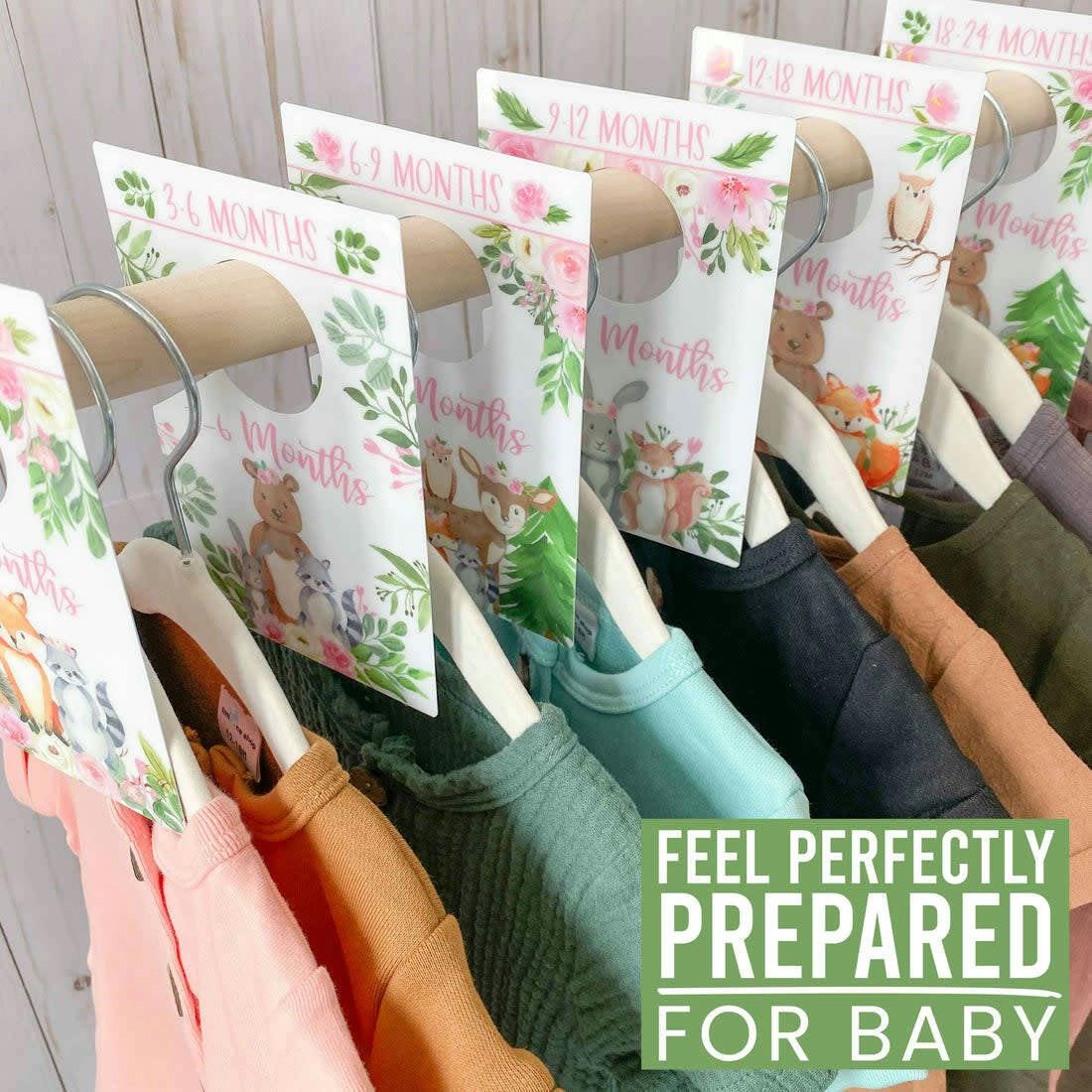 6-Piece Woodland Girl Baby Closet Dividers & 6-Piece Nursery Wall Art Prints Baby Shower Gift
