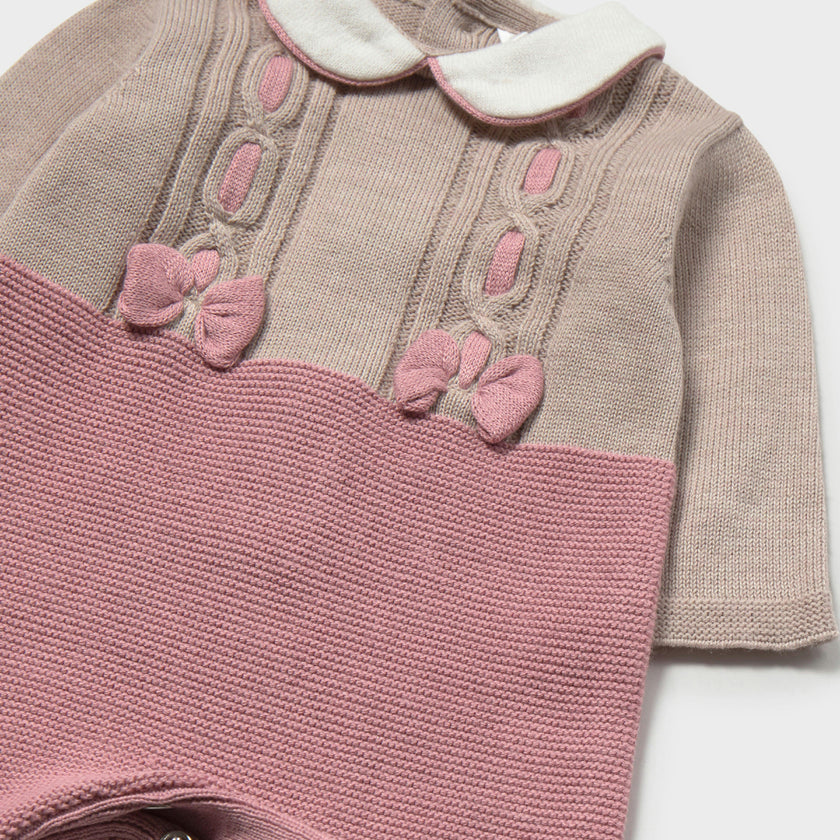 Pink Tricot Romper with Bow Detail