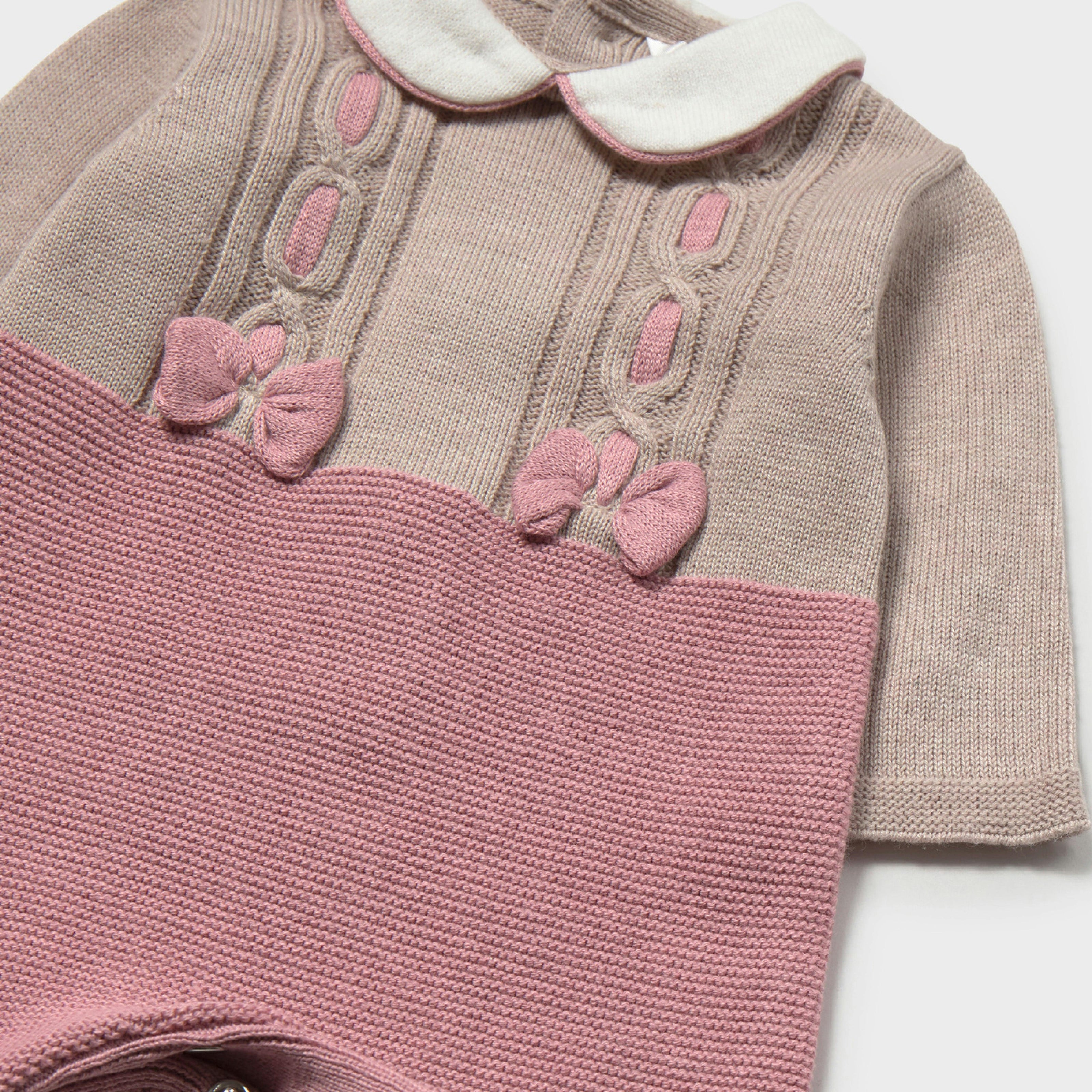 Pink Tricot Romper with Bow Detail