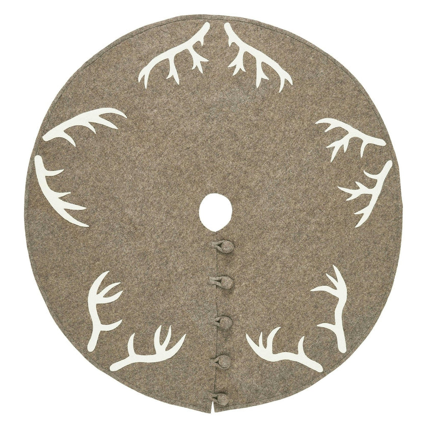 Handmade Felt Antlers Gray Christmas Tree Skirt 60" / 72" Arcadia Home