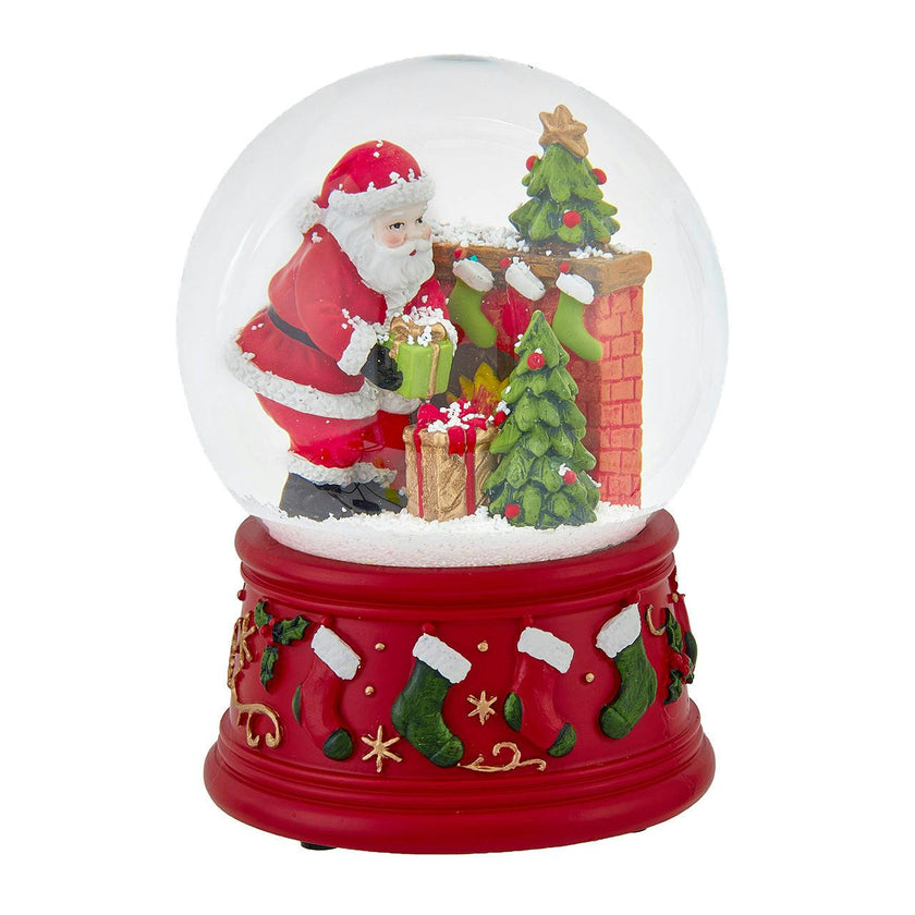 Kurt Adler 100MM Wind-Up Musical Santa With Fireplace Water Globe
