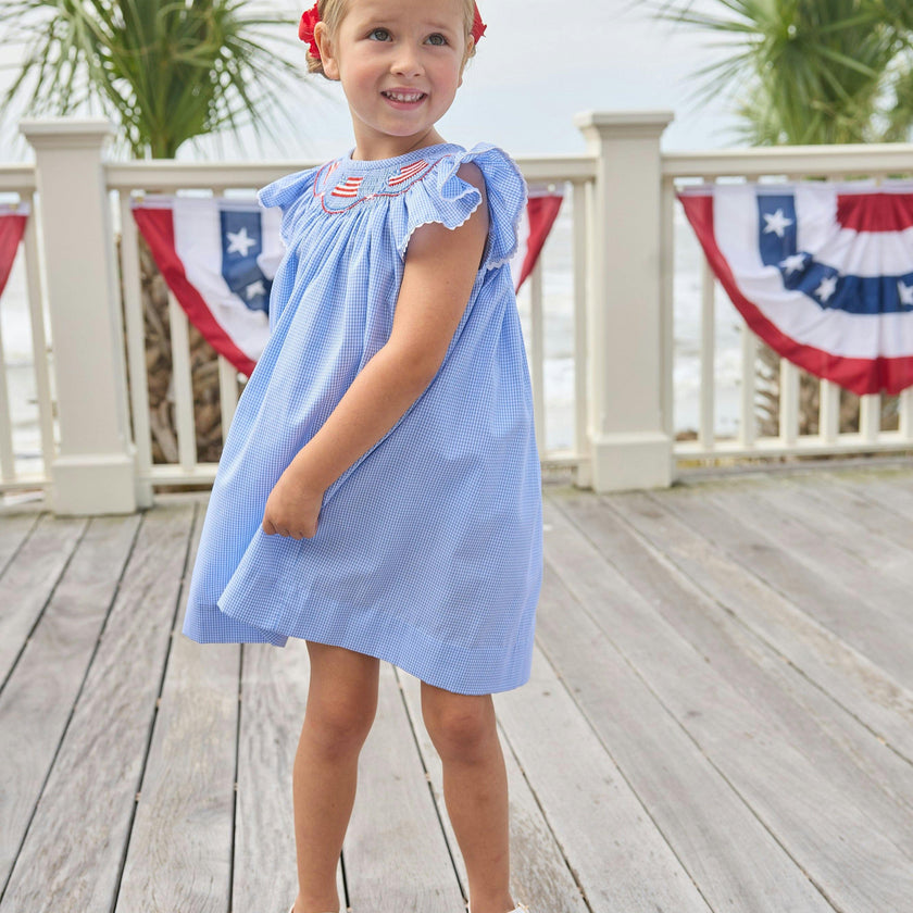 Smocked Bishop Dress - Flags