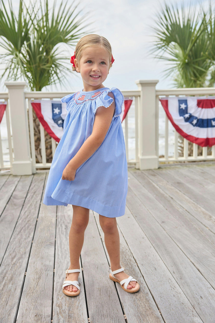 Smocked Bishop Dress - Flags
