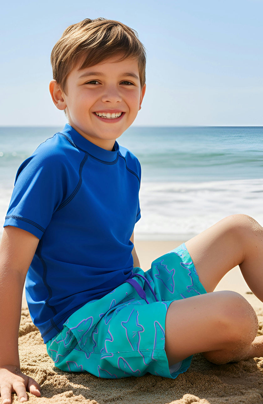 Dylan Boys Neon Sharks Print Board Shorts