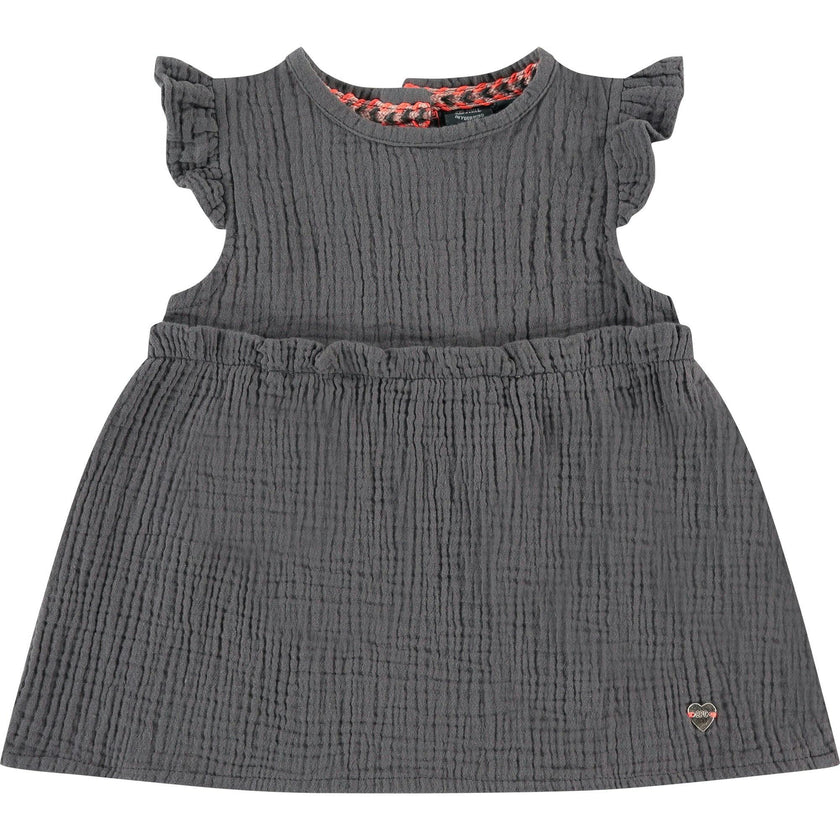 Flutter Cap Sleeves Gauze Ruffle Bodice Dress