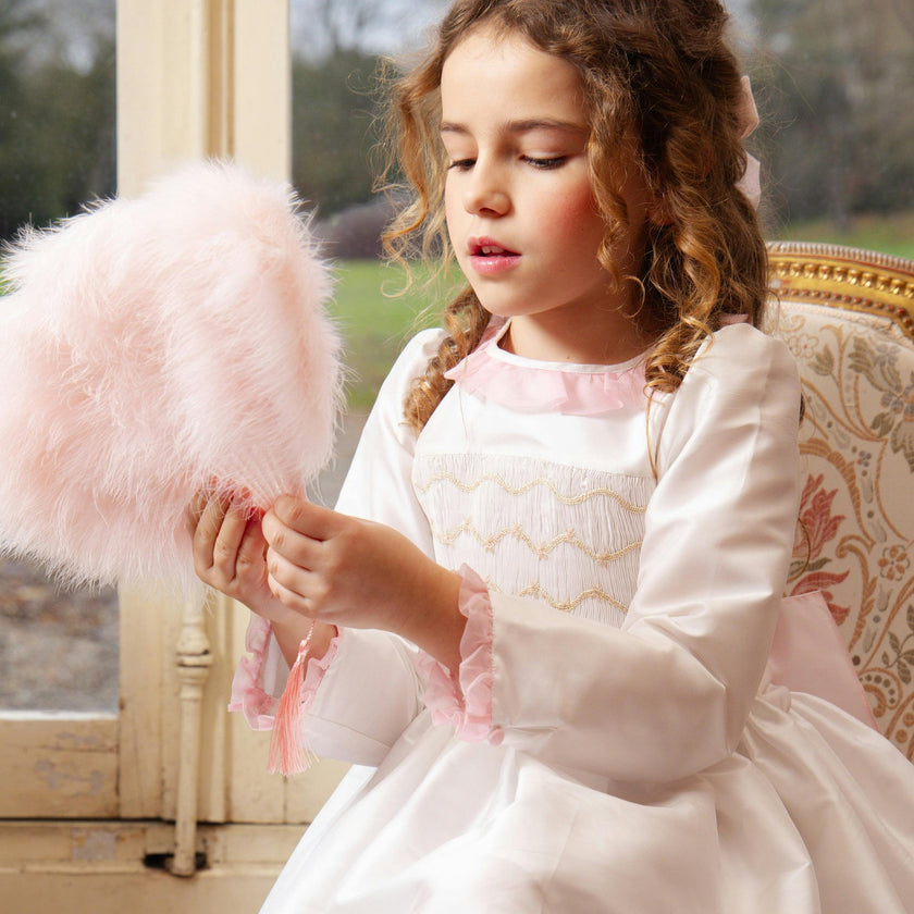 Sofia White Taffeta Long Sleeve Smocked Dress