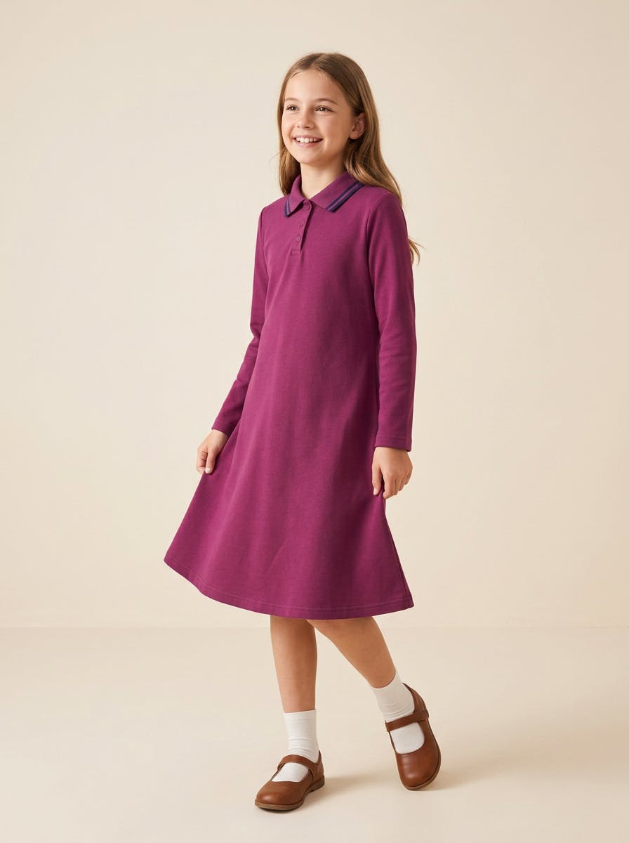 Girls Striped Collar Polo Dress