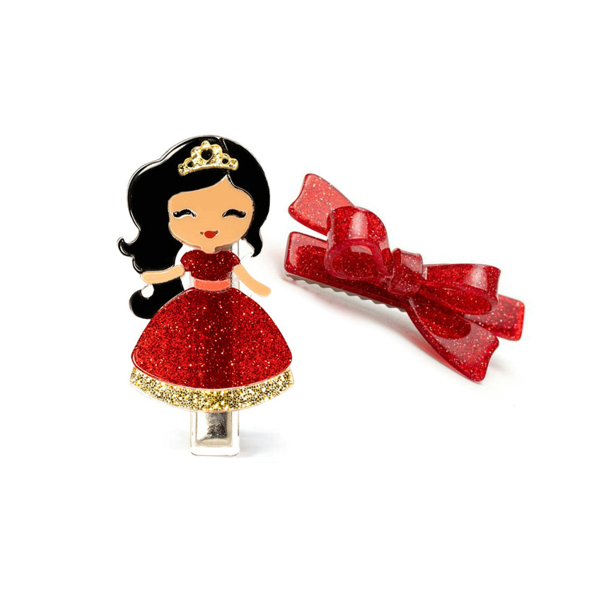 Cute Doll Red Dress & Bow Hair Clips