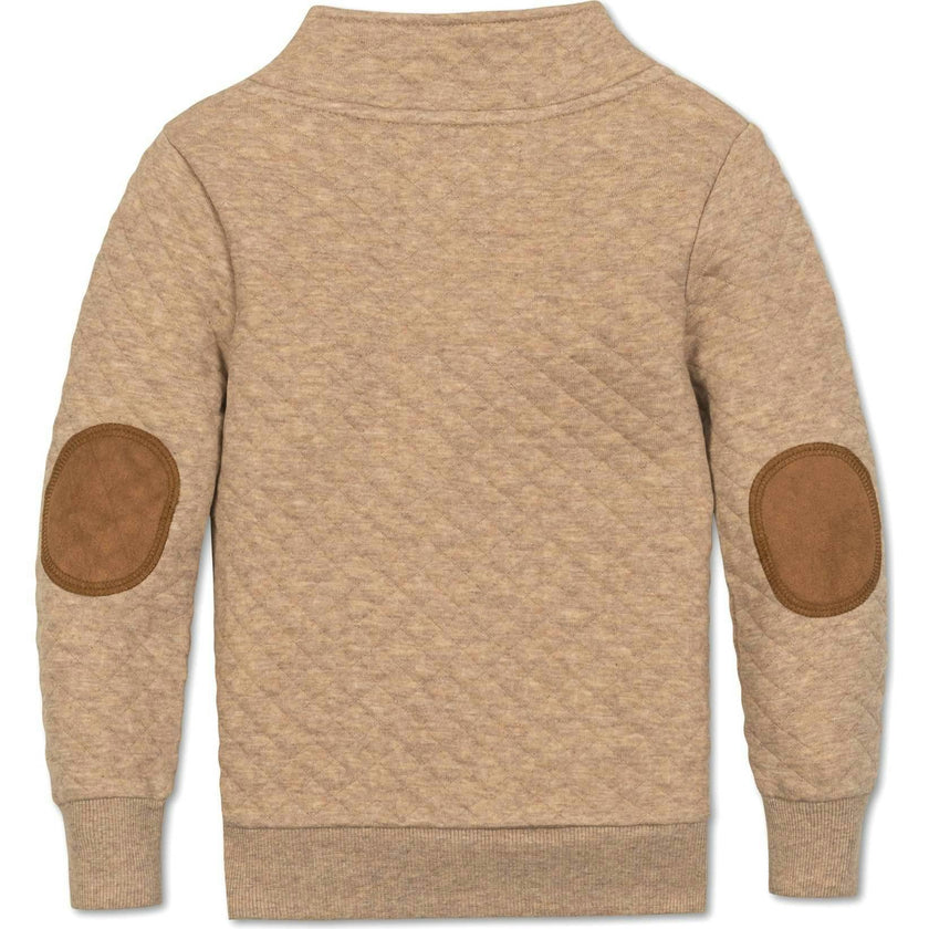 Long Sleeve Quilted Kanga Half Zip Pullover, Beige