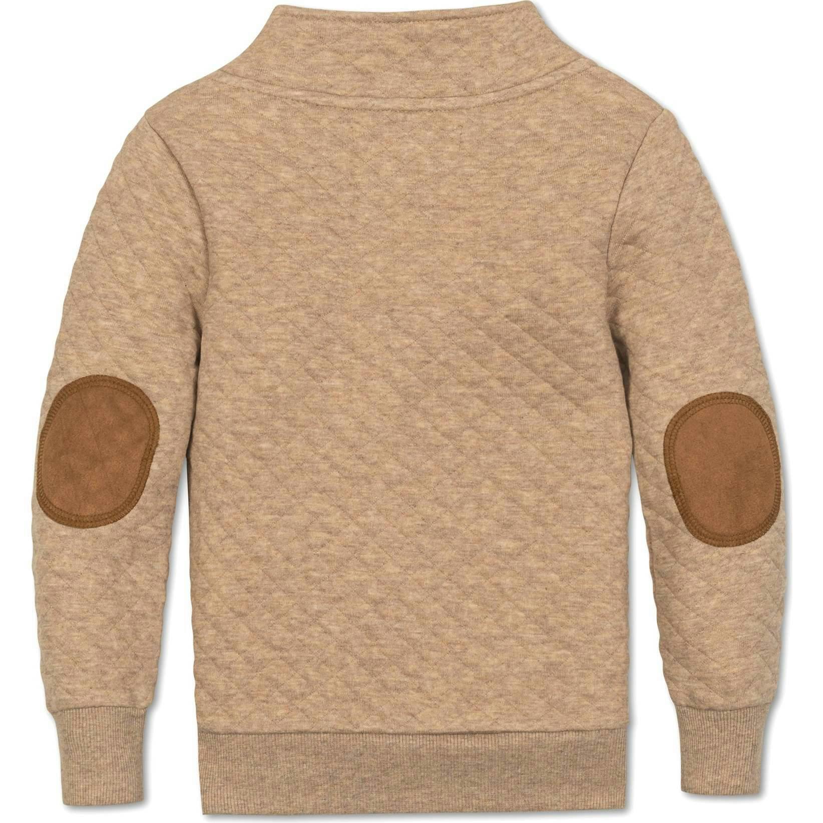 Long Sleeve Quilted Kanga Half Zip Pullover, Beige