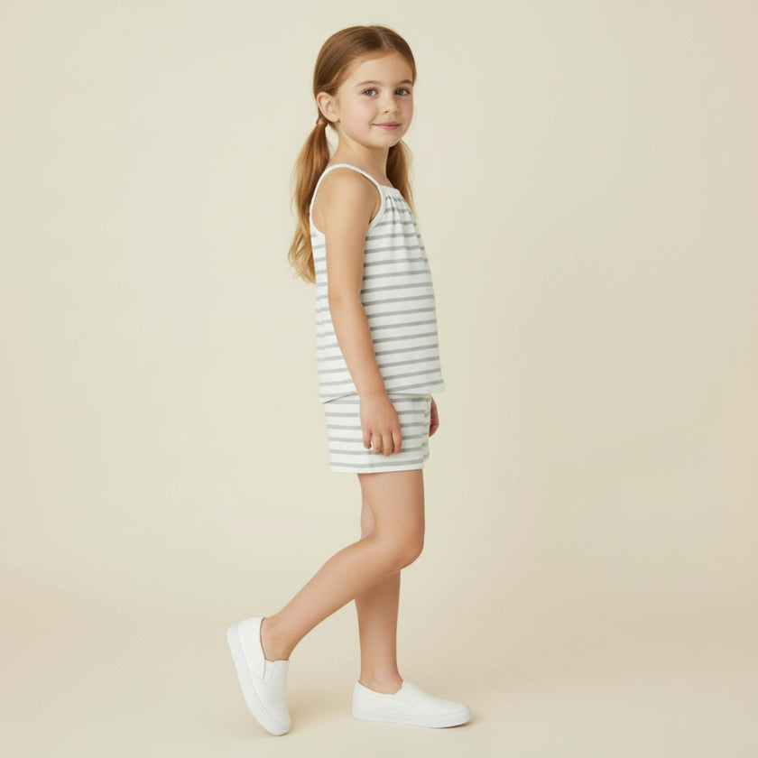 Organic Tank Top & Shorts Set - Fog Stripes