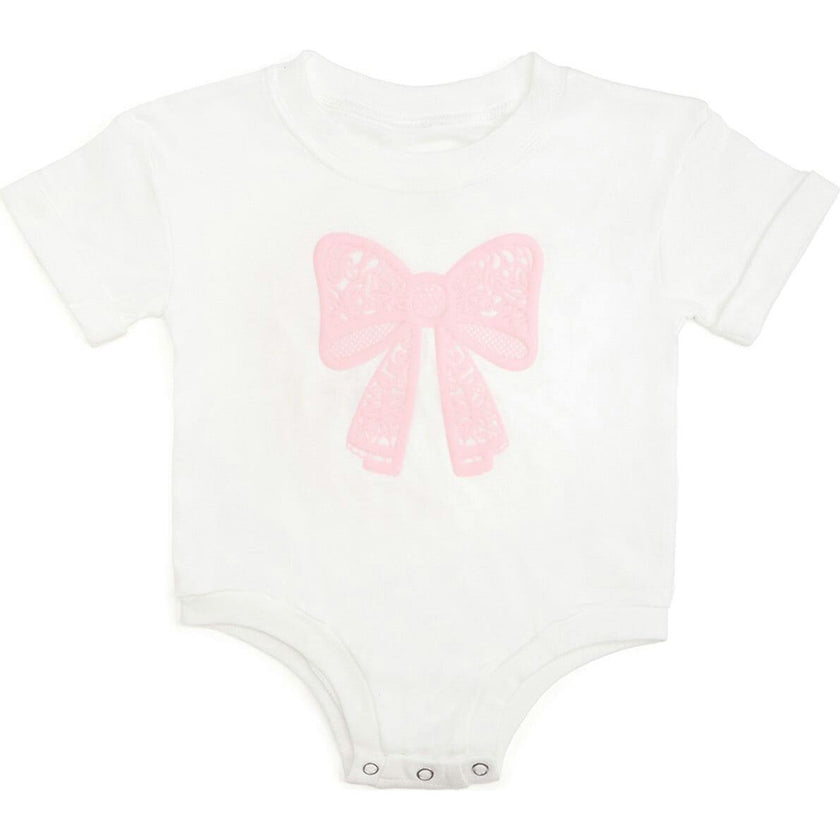Lace Bow Puff Ink Short Sleeve Romper
