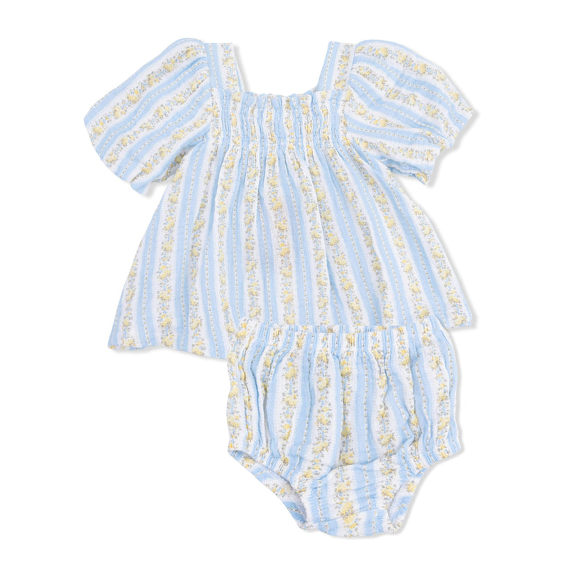 Odalys Floral Stripe - Puff Sleeve Dress with Bloomer