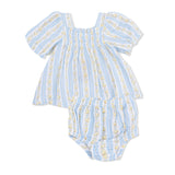Odalys Floral Stripe - Puff Sleeve Baby Doll Dress and Bloomer