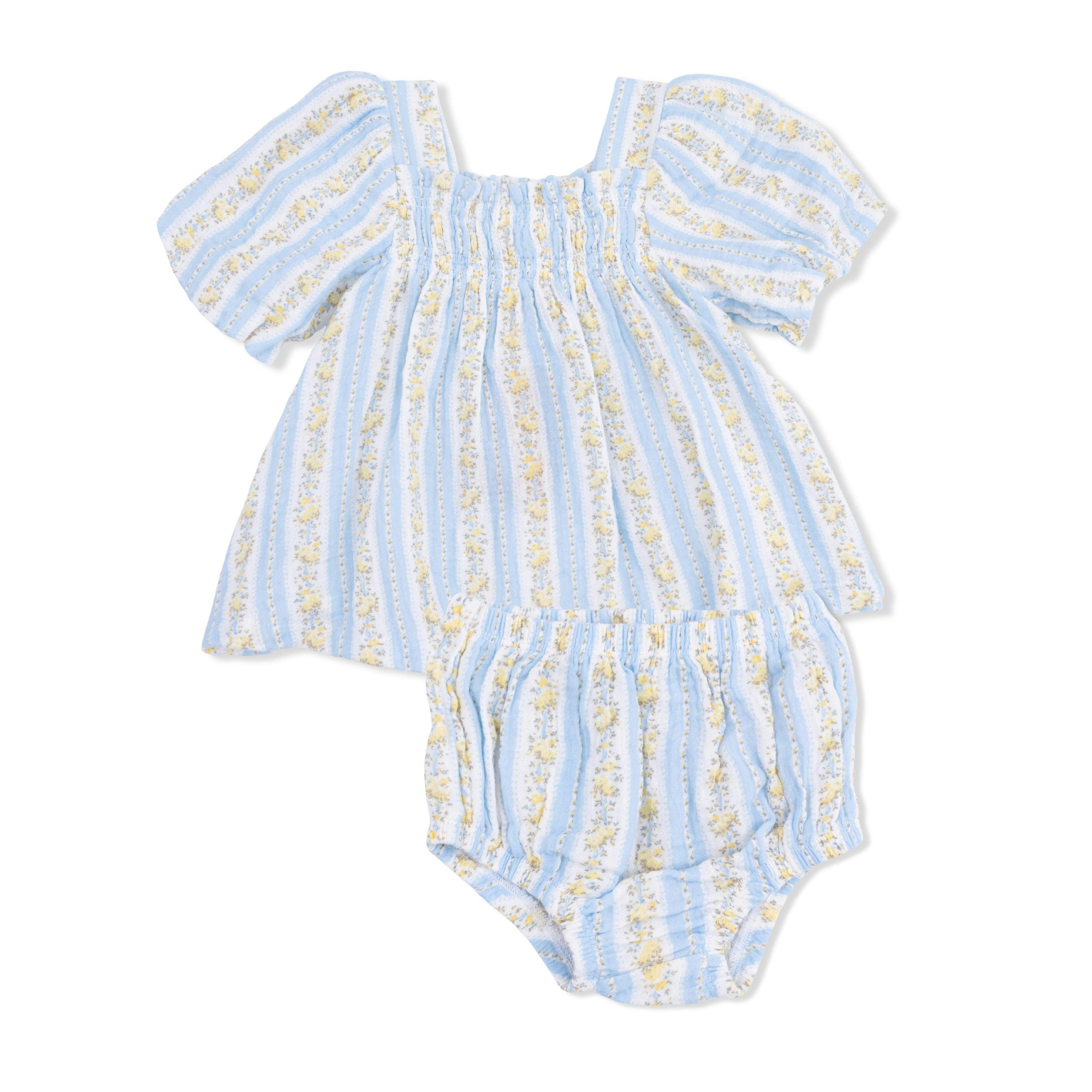 Odalys Floral Stripe - Puff Sleeve Baby Doll Dress and Bloomer