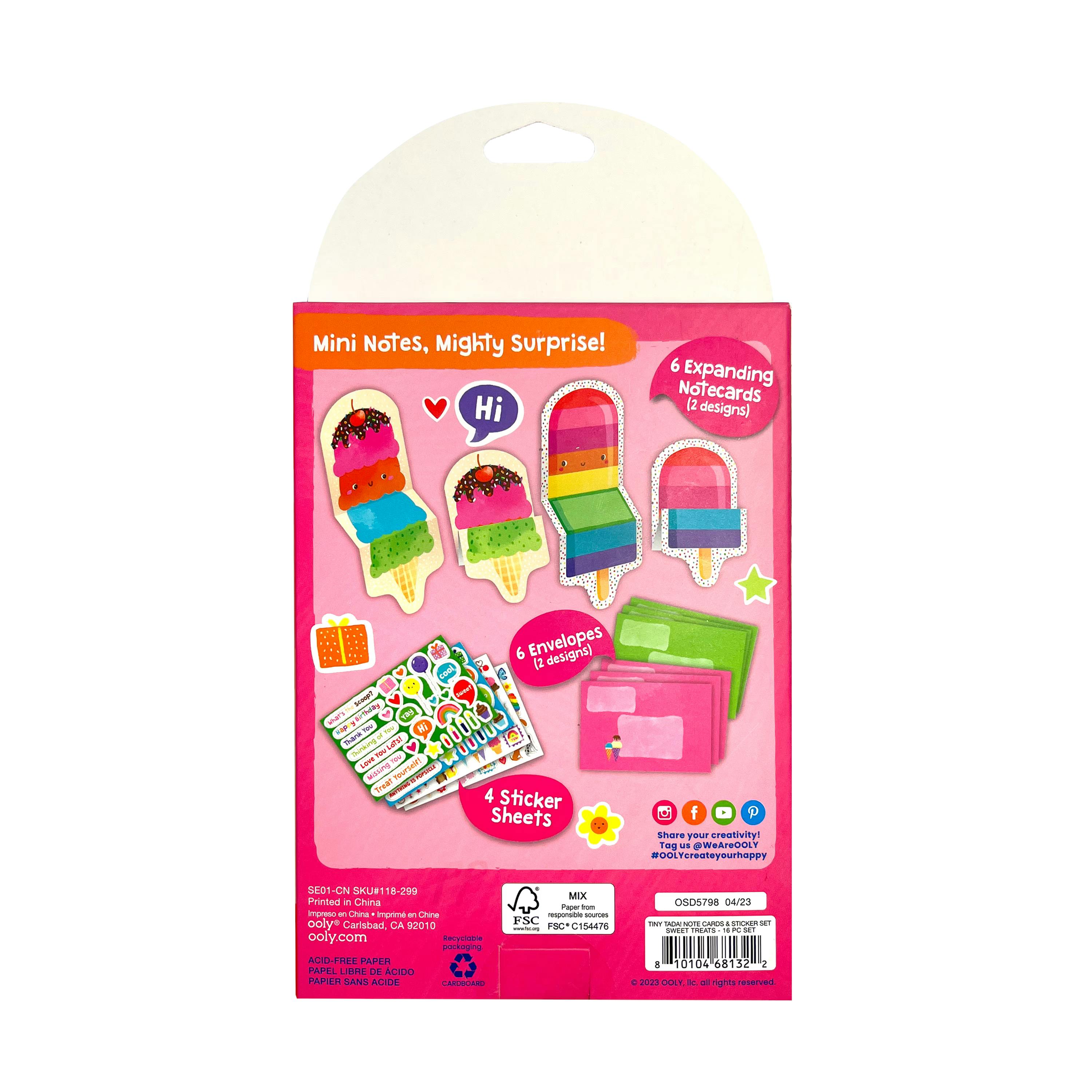 Tiny Tadas! Note Cards and Sticker Set - Sweet Treats - 6 Cards Envelopes