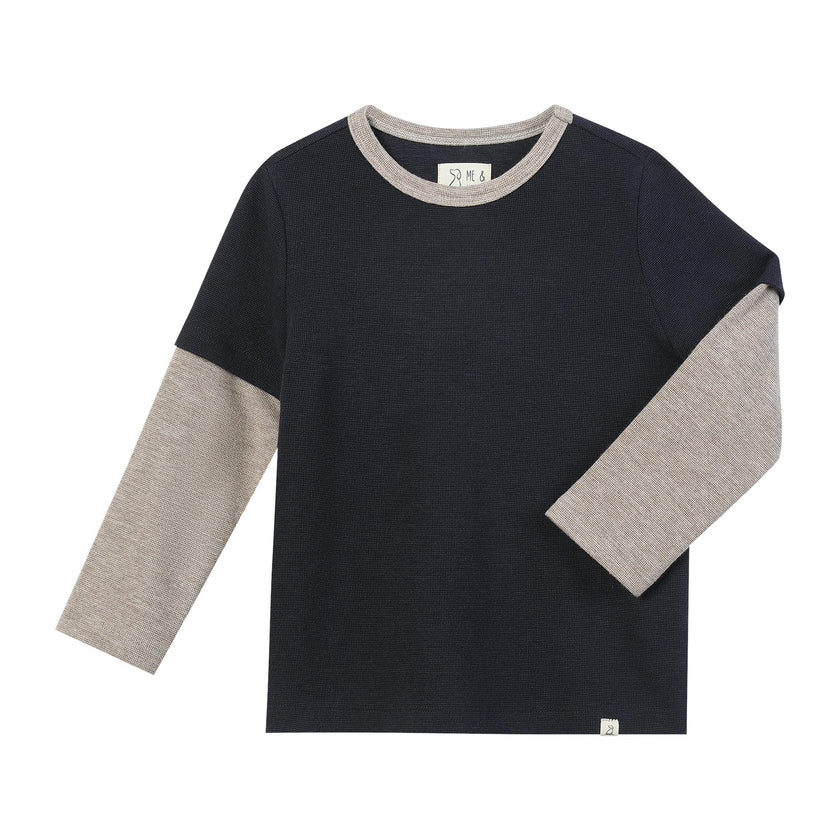 CAMERON Navy Waffle Mock Sleeve Tee