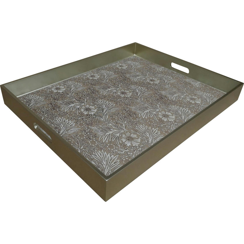 Handmade Reverse Painted Mirror Tray  Sand Floral - Extra Large